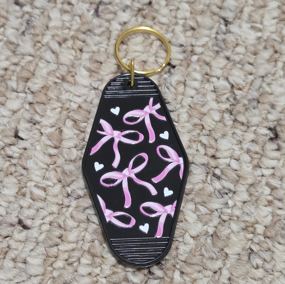 Hand Crafted Black and Pink Key & Card Holder with Vintage Bow Design